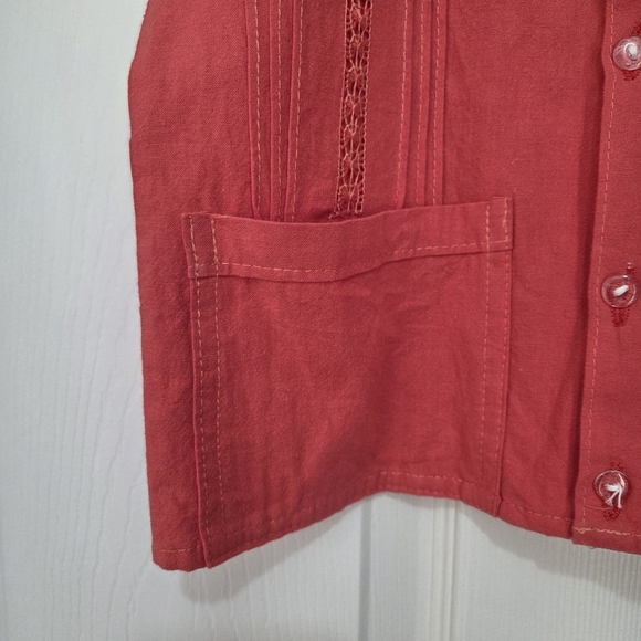 Handmade Boys Coral Salmon Embroidery Button down Size 6 Summer Spring Beach - Picture 5 of 7